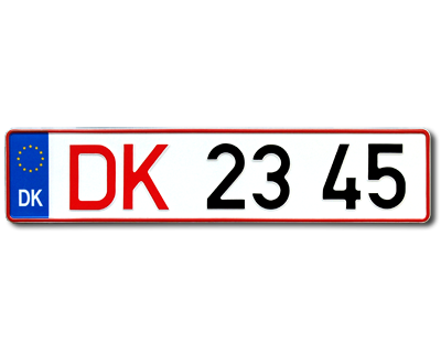 10b. Dansk EU nummerplade tvåfärgad 503 mm med 4 bokstäver